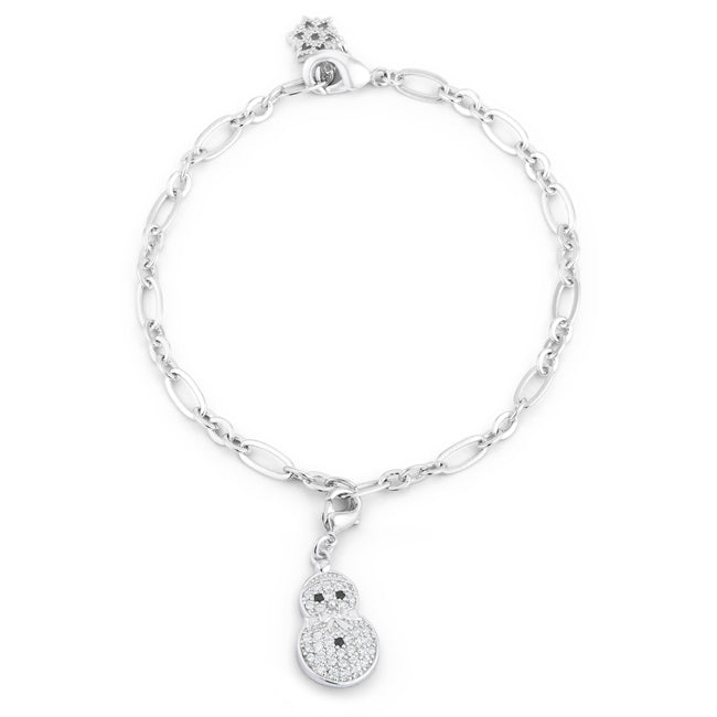 Captivating Edge Modern Icon Snowman 0.2ct CZ Rhodium Holiday Charm Bracelet - Friggin Jewelry Fashion