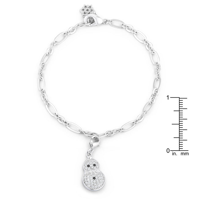 Captivating Edge Modern Icon Snowman 0.2ct CZ Rhodium Holiday Charm Bracelet - Friggin Jewelry Fashion