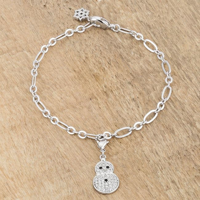 Captivating Edge Modern Icon Snowman 0.2ct CZ Rhodium Holiday Charm Bracelet - Friggin Jewelry Fashion Winter
