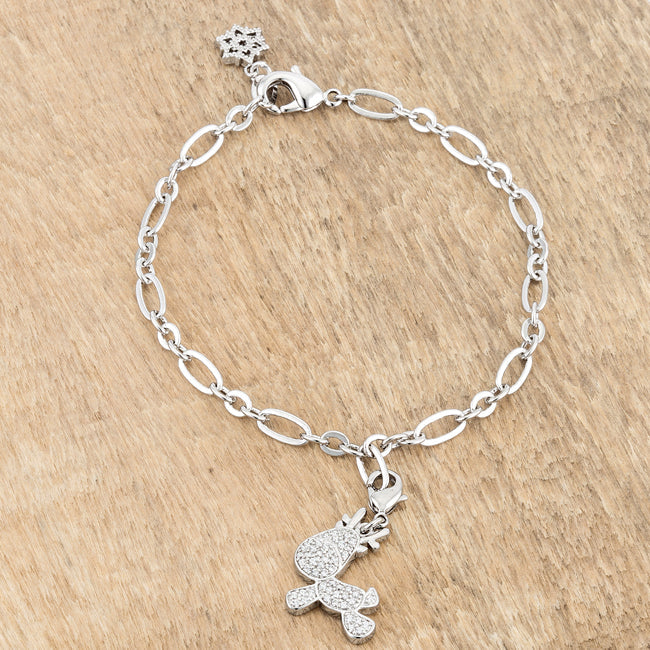Minimal Edge Timeless Edit Rudy 0.25ct CZ Rhodium Reindeer Charm Bracelet - Friggin Jewelry Fashion