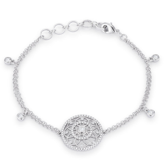 Essential Spark Refined Edit .5 Ct Rhodium Bracelet with Interlocking Circles and CZ - Friggin Jewelry Fashion