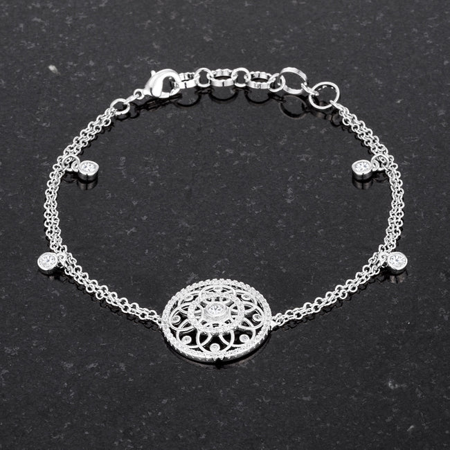 Essential Spark Refined Edit .5 Ct Rhodium Bracelet with Interlocking Circles and CZ - Friggin Jewelry Fashion