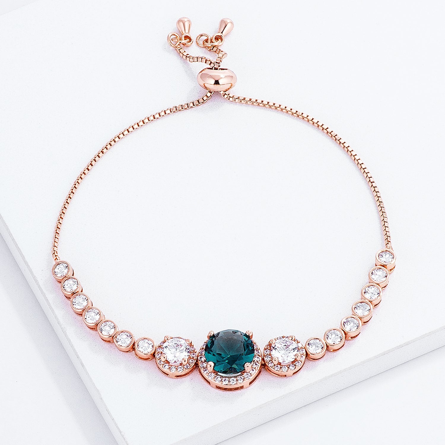 Sleek Form Signature Edit Adjustable Rose Gold Plated Graduated CZ Bolo Style Tennis Bracelet - Friggin Jewelry Fashion