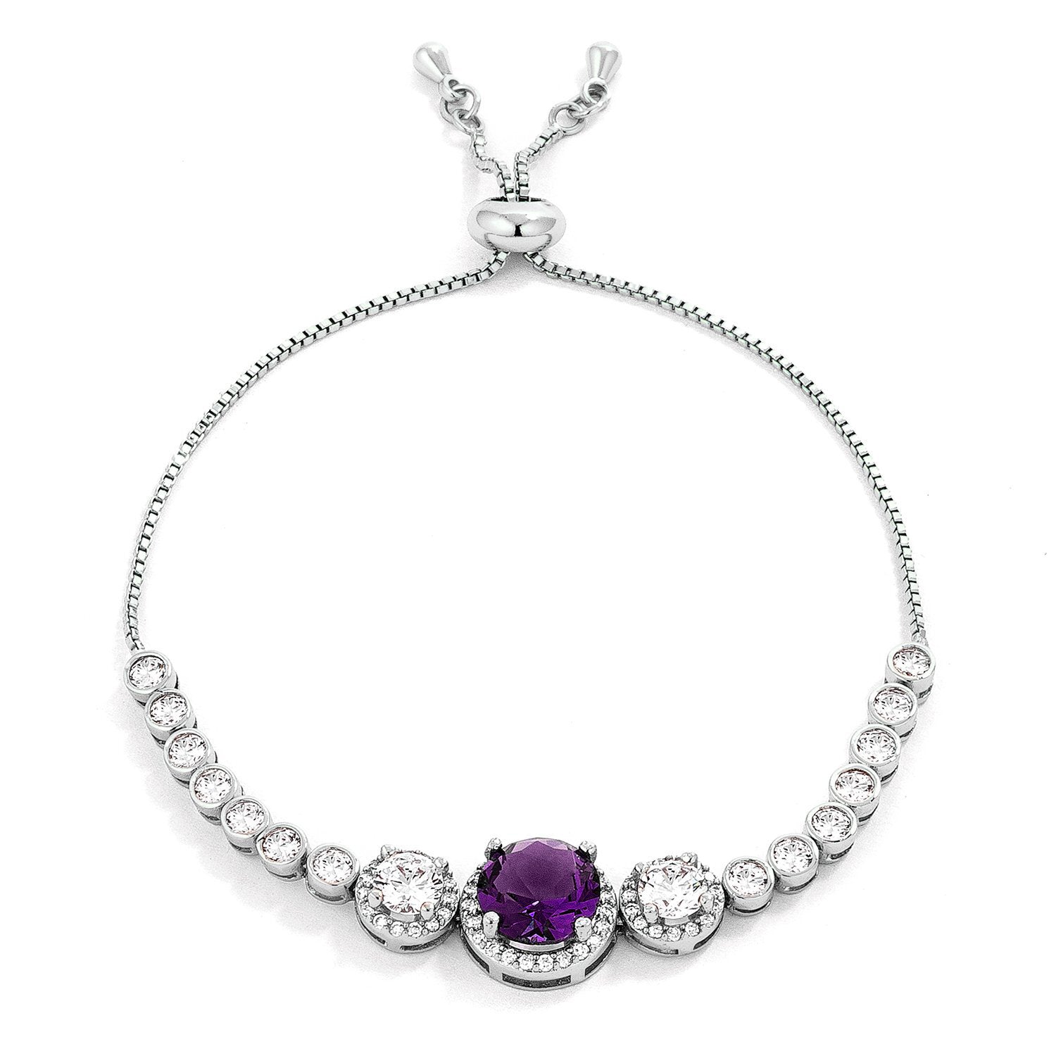 Bold Detail Modern Muse Adjustable Rhodium Plated Graduated Purple & Clear CZ Bolo Style Tennis Bracelet - Friggin Jewelry Fashion