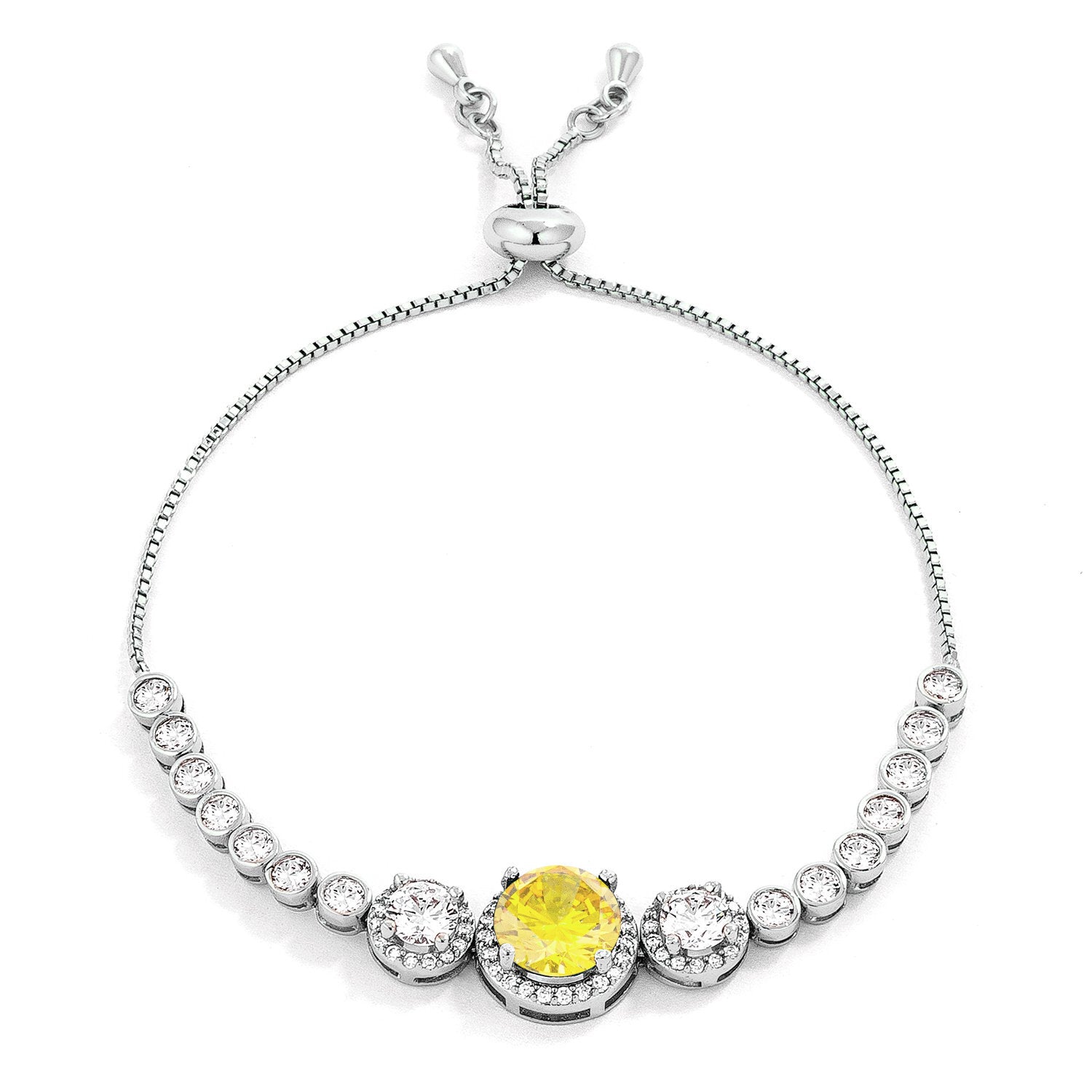 Sculpted Form Modern Edit Adjustable Rhodium Plated Graduated Yellow CZ Bolo Style Tennis Bracelet - Friggin Jewelry Fashion
