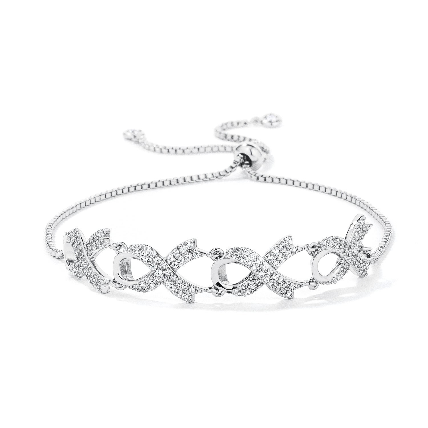 Playful Drama Studio Line Rhodium Plated Pave CZ Ribbon Bracelet - Friggin Jewelry Fashion
