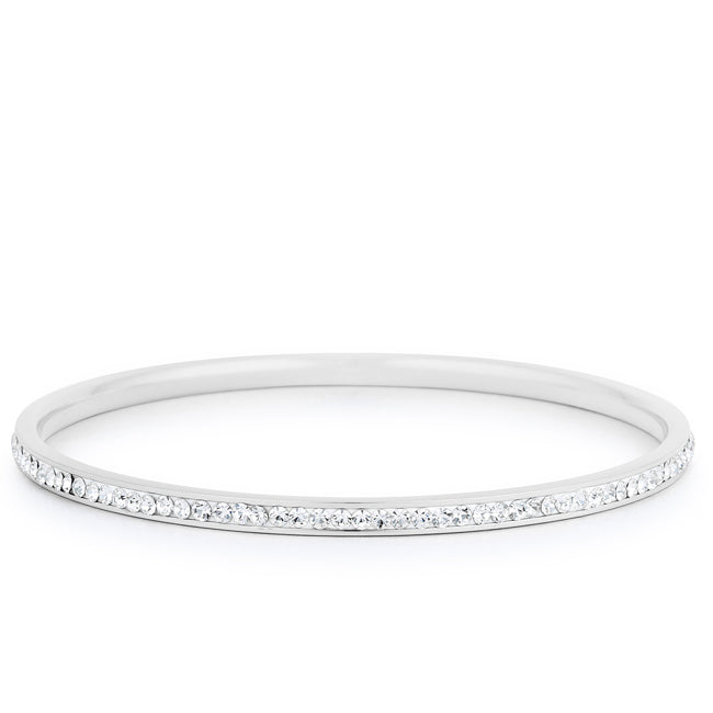 Golden Icon Signature Line Simple Rhodium Plated Finish Crystal Bangle - Friggin Jewelry Fashion