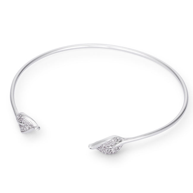 Rebel Edge Signature Form Trendy Rhodium Bracelet with Clear Cubic Zirconia Accents - Friggin Jewelry Fashion