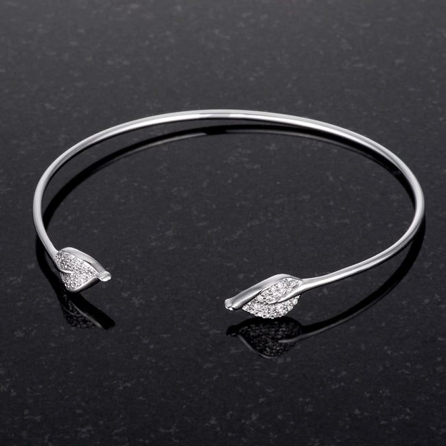 Rebel Edge Signature Form Trendy Rhodium Bracelet with Clear Cubic Zirconia Accents - Friggin Jewelry Fashion