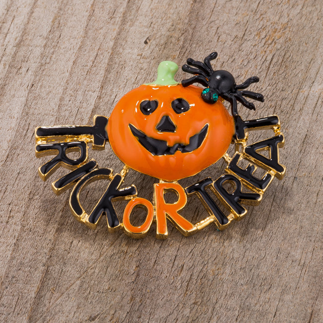 Gilded Temptress Bold Edit Jack-O-Lantern Brooch With Crystals - Friggin Jewelry Fashion