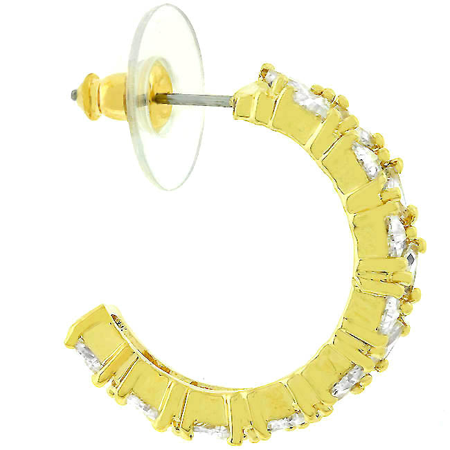 Classic Line Sculpted Edit Trillion Cut Cubic Zirconia Hoop Earrings Goldtone Finish - Friggin Jewelry Fashion