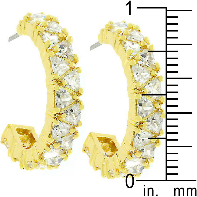 Classic Line Sculpted Edit Trillion Cut Cubic Zirconia Hoop Earrings Goldtone Finish - Friggin Jewelry Fashion