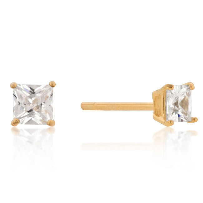 Exclusive Spark Timeless Edit 4mm New Sterling Princess Cut Cubic Zirconia Studs Gold - Friggin Jewelry Fashion