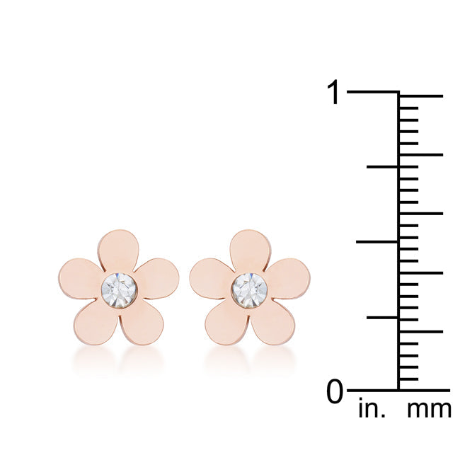 Polished Classic Heritage Line Daisy 0.3ct CZ Rose Gold Stainless Steel Flower Stud Earrings - Friggin Jewelry Fashion
