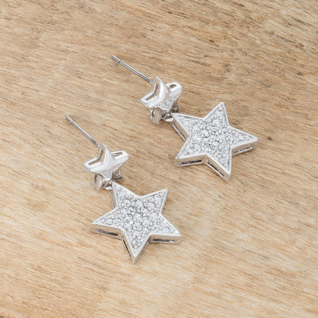 Iconic Whisper Everyday Line Bianca 0.5ct CZ Rhodium Star Drop Earrings - Friggin Jewelry Fashion