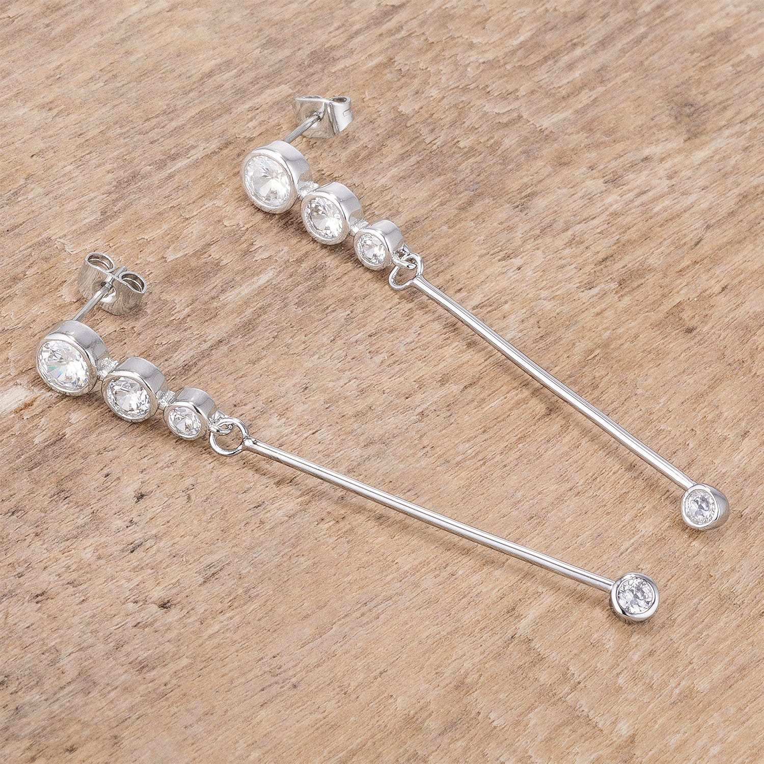 Modern Heroine Classic Edit 1.2Ct Graduated Rhodium Plated Drop Cubic Zirconia Earrings. - Friggin Jewelry Fashion