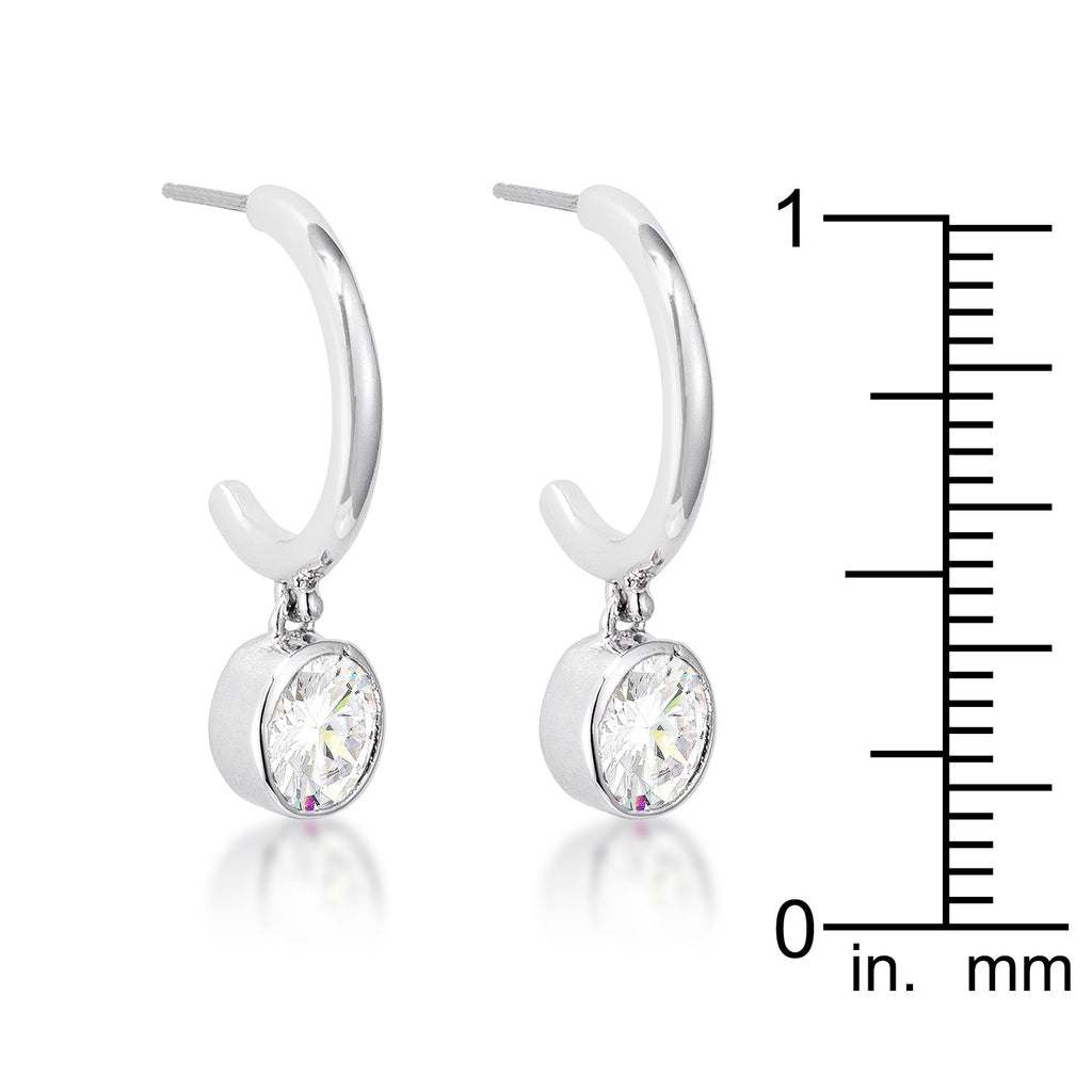 Golden Icon Signature Line 7mm Cz Rhodium Plated Drop Hooplet Earrings - Friggin Jewelry Fashion