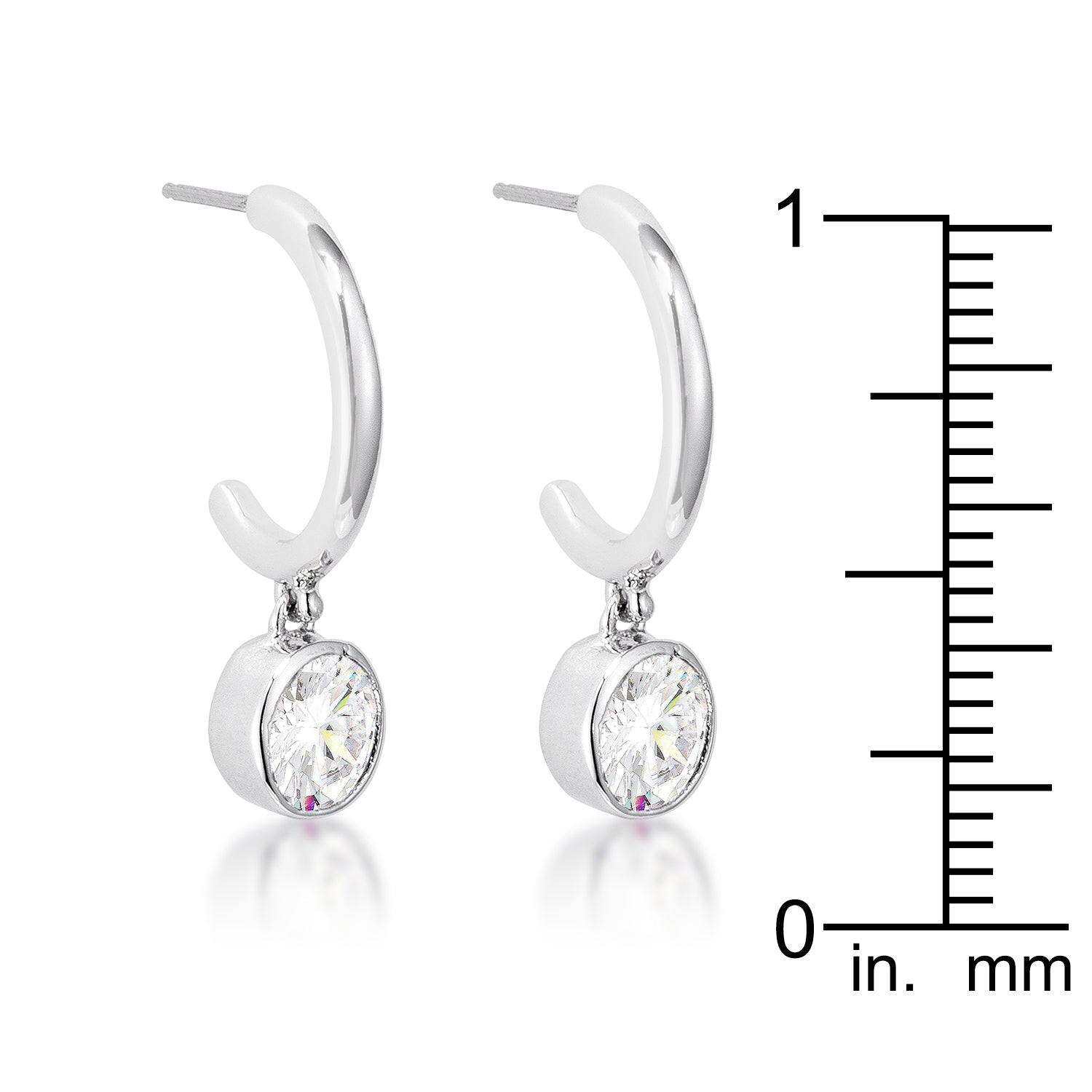 Golden Icon Signature Line 7mm Cz Rhodium Plated Drop Hooplet Earrings - Friggin Jewelry Fashion