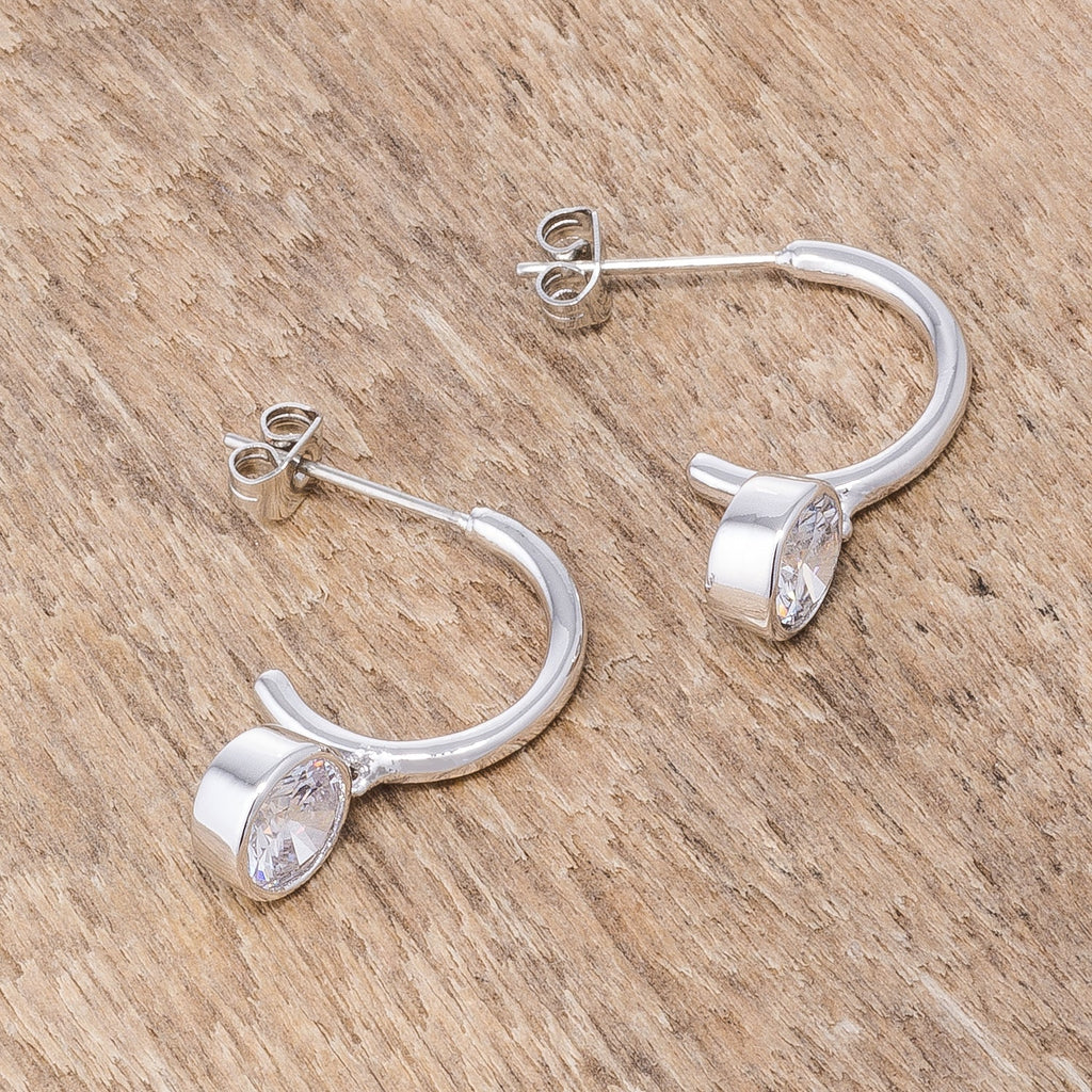 Golden Icon Signature Line 7mm Cz Rhodium Plated Drop Hooplet Earrings - Friggin Jewelry Fashion