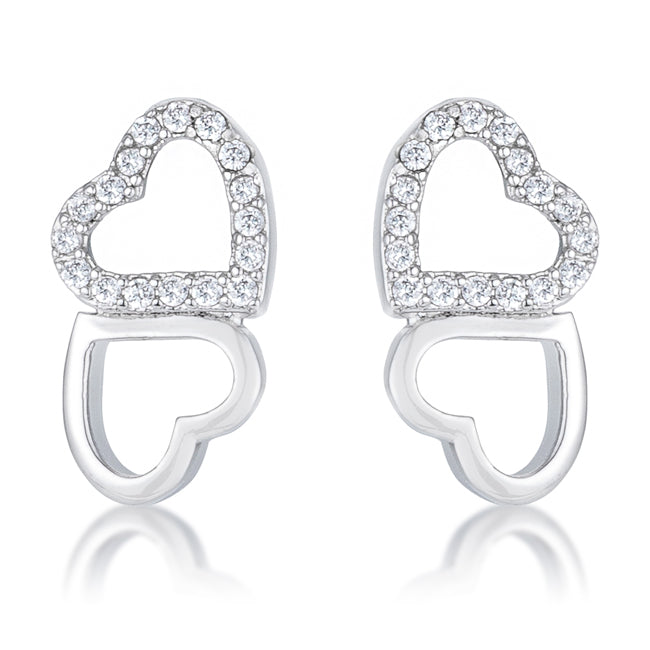 Whisper Detail Classic Edit .17 Ct Melded Hearts Rhodium and CZ Stud Earrings - Friggin Jewelry Fashion