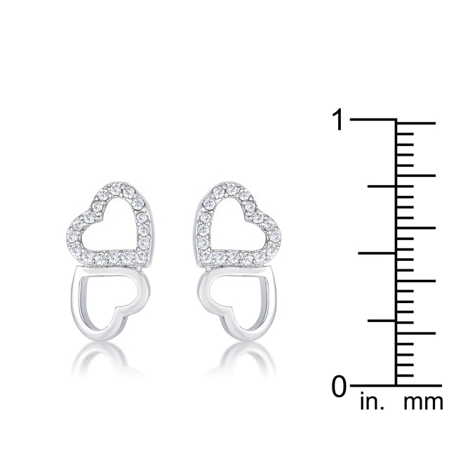 Whisper Detail Classic Edit .17 Ct Melded Hearts Rhodium and CZ Stud Earrings - Friggin Jewelry Fashion