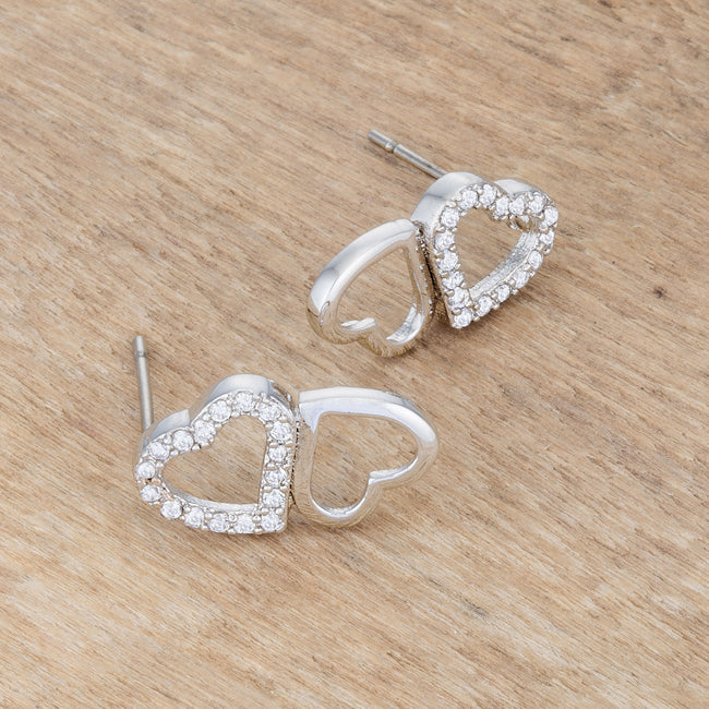 Whisper Detail Classic Edit .17 Ct Melded Hearts Rhodium and CZ Stud Earrings - Friggin Jewelry Fashion