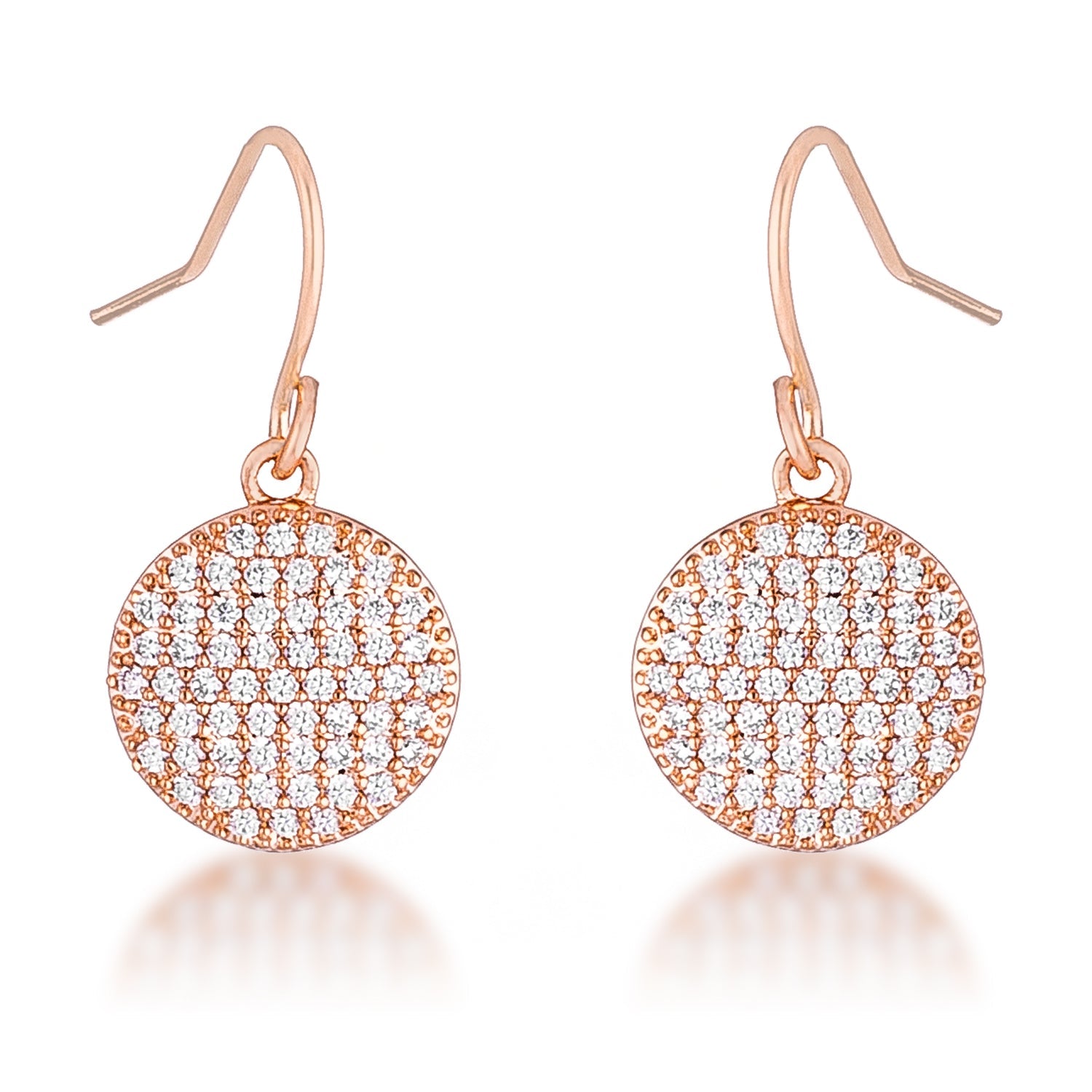 Classic Line Sculpted Edit .6 Ct Elegant CZ Rose Gold Plated Disk Earrings - Friggin Jewelry Fashion