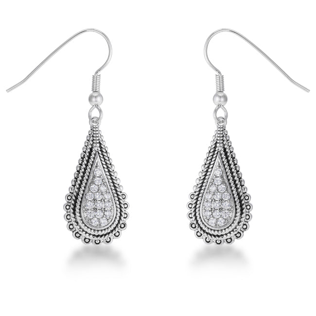Irresistible Whisper Signature Edit .45 Ct Tear Drop Rhodium Earrings with CZ - Friggin Jewelry Fashion