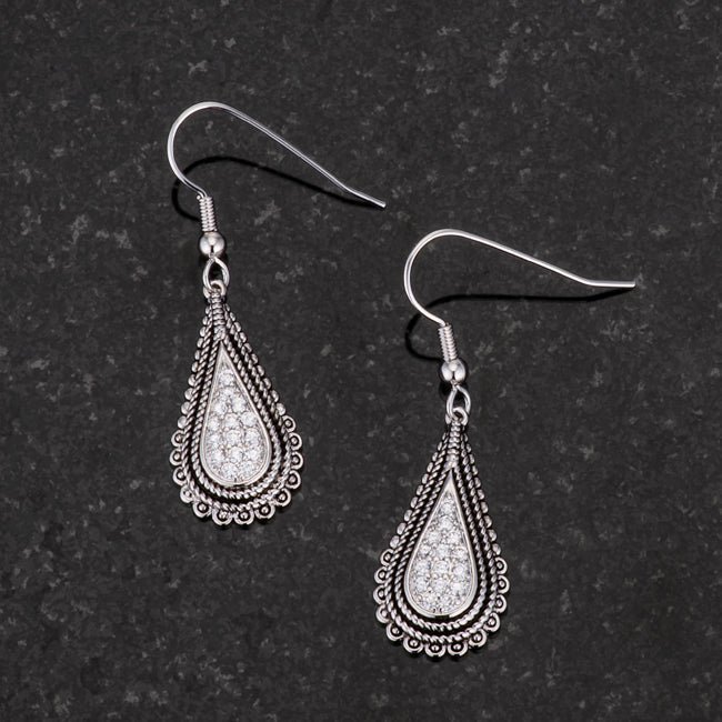 Irresistible Whisper Signature Edit .45 Ct Tear Drop Rhodium Earrings with CZ - Friggin Jewelry Fashion