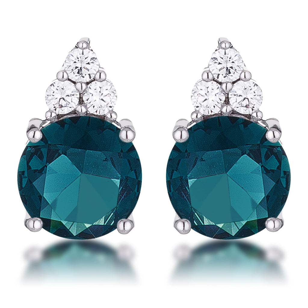 Radiant Spark Desired Edit Simple Rhodium Plated 9mm Blue Green CZ Stud Earring - Friggin Jewelry Fashion