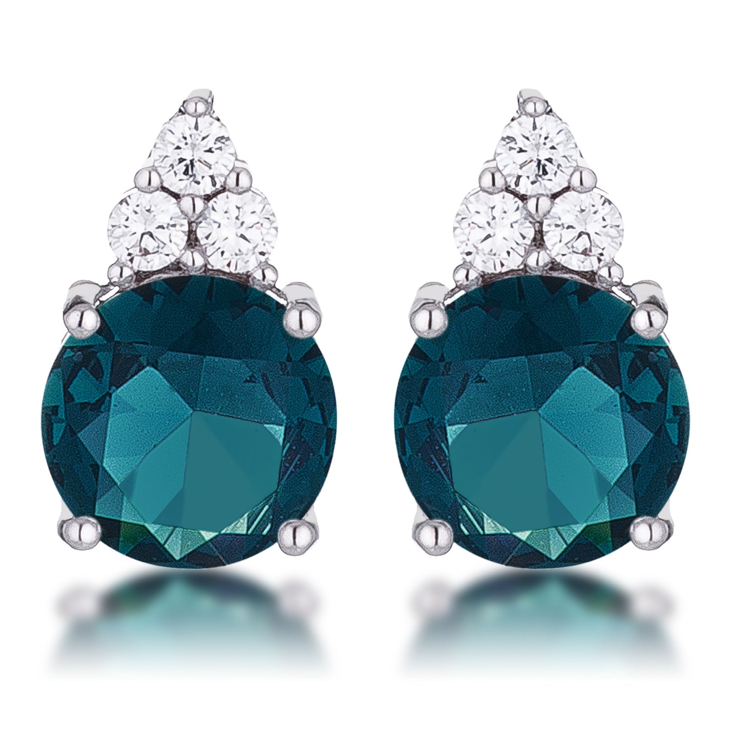 Radiant Spark Desired Edit Simple Rhodium Plated 9mm Blue Green CZ Stud Earring - Friggin Jewelry Fashion