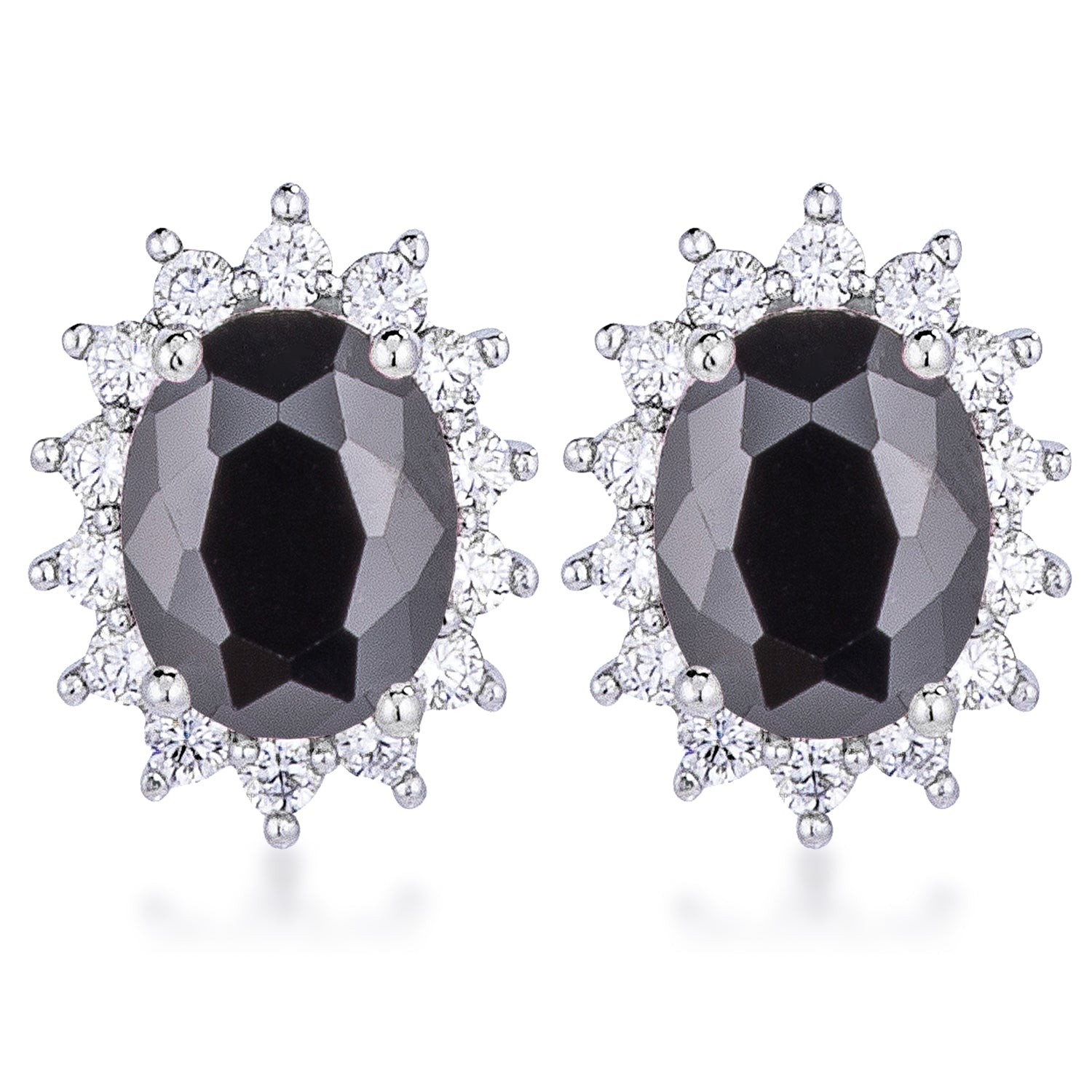 Seductive Detail Icon Series Rhodium Plated Black Petite Royal Oval Earrings - Friggin Jewelry Fashion