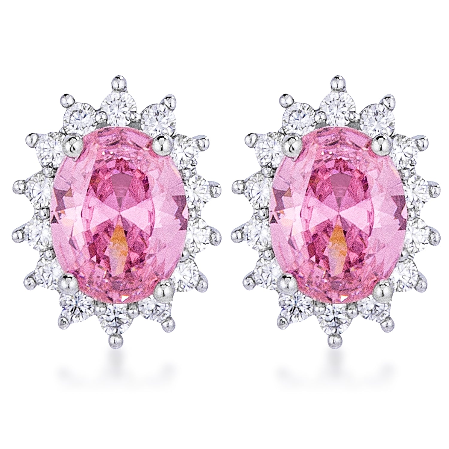 Tempting Edge Couture Line Rhodium Plated Pink Petite Royal Oval Earrings - Friggin Jewelry Fashion