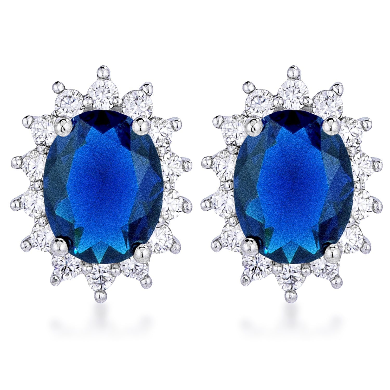 Magnetic Spark Modern Icon Rhodium Plated Sapphire Blue Petite Royal Oval Earrings - Friggin Jewelry Fashion