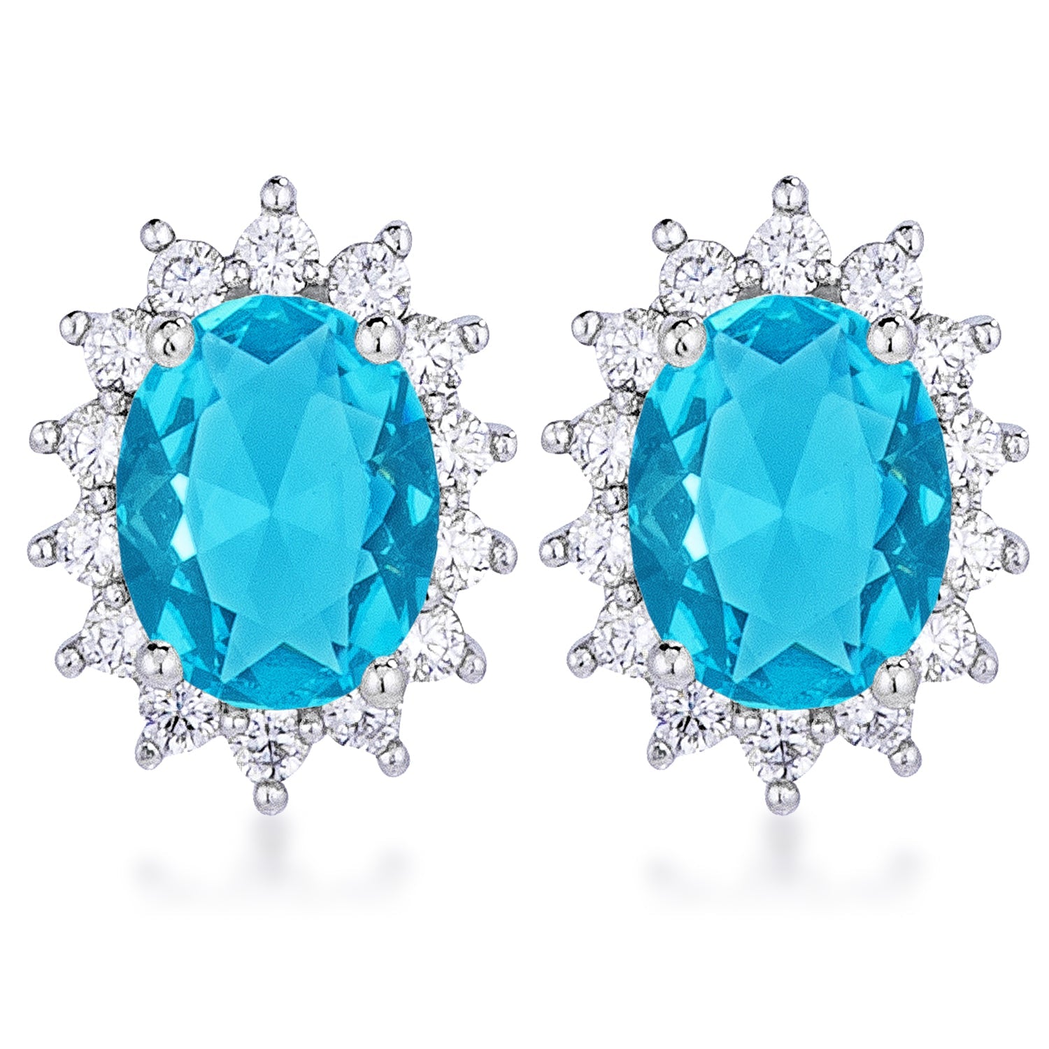 Daring Form Icon Series Rhodium Plated Aqua Blue Petite Royal Oval Earrings - Friggin Jewelry Fashion