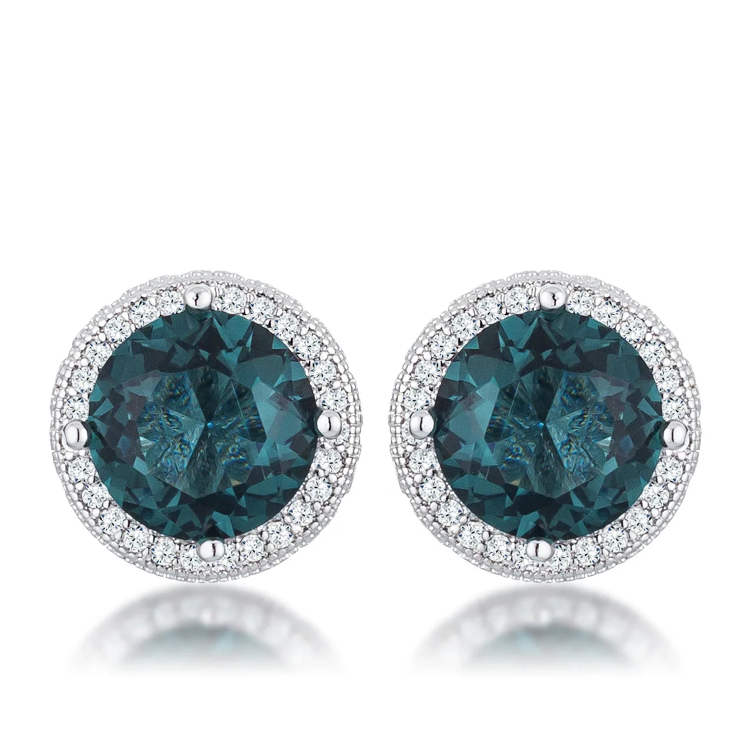 Exclusive Spark Timeless Edit 5.84 Ct Rhodium Blue Green Clear CZ Halo Earrings - Friggin Jewelry Fashion