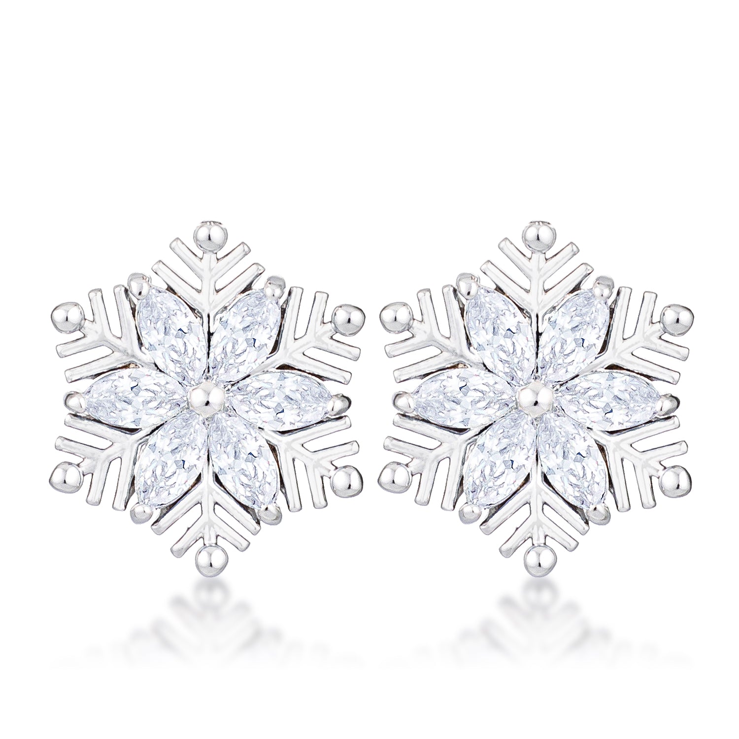 Bold Obsession Signature Line .6Ct Rhodium Plated Clear Marquise Snowflake Earrings - Friggin Jewelry Fashion Winter