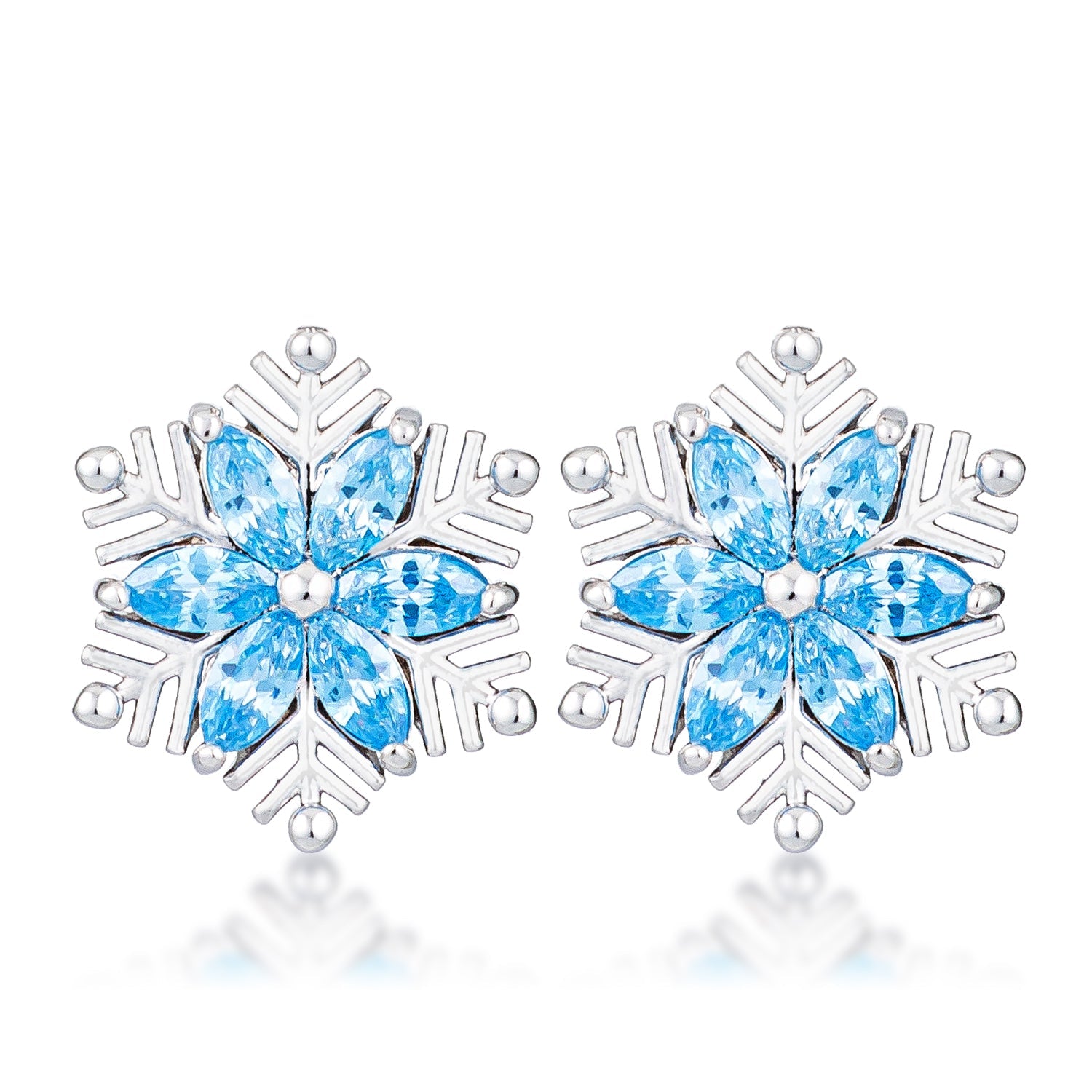 Sultry Edge Classic Muse Rhodium Plated Aqua Blue Marquise Snowflake Earrings - Friggin Jewelry Fashion Winter