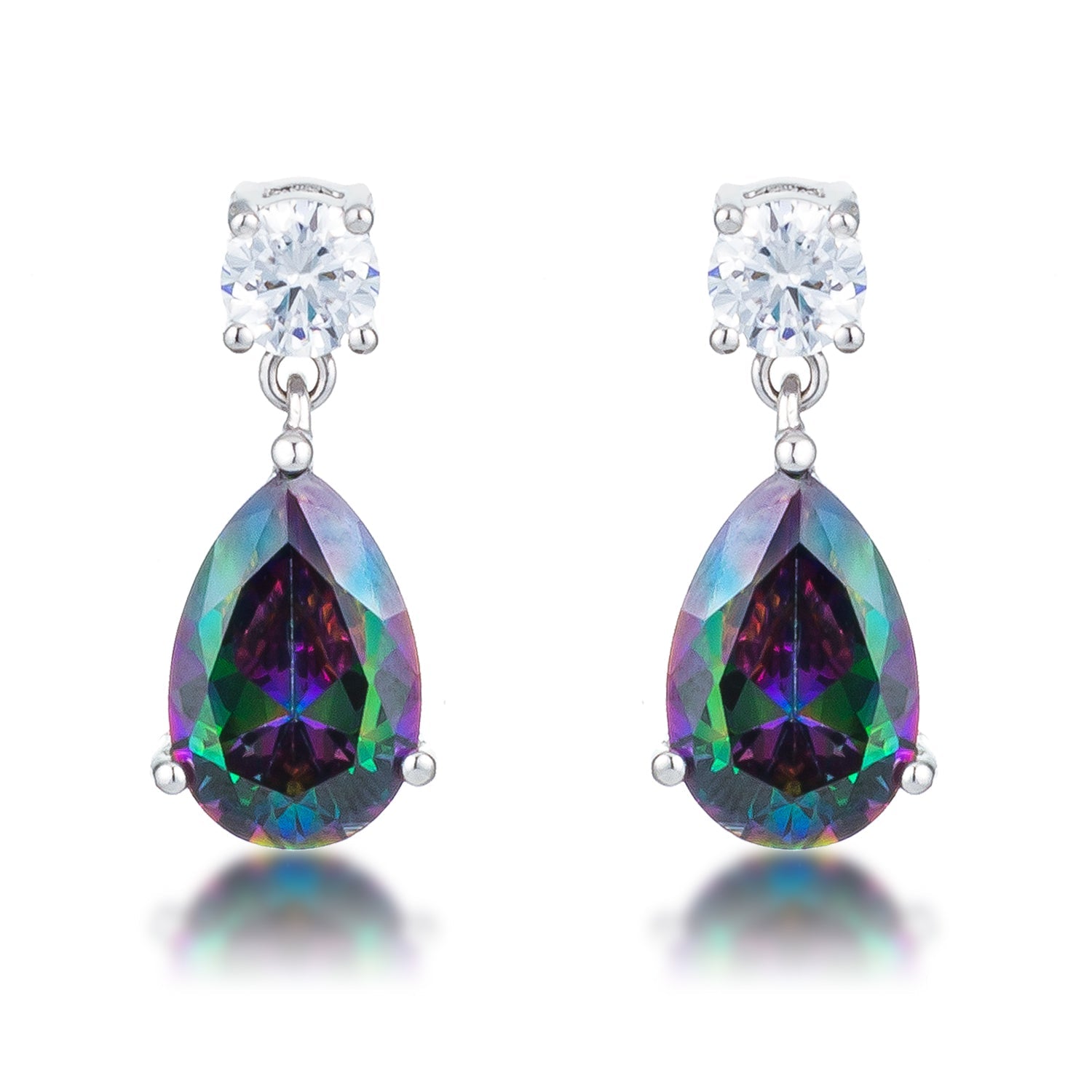 Striking Glow Modern Edit 9.9Ct Rhodium Mystic Iridescent Teardrop Earrings - Friggin Jewelry Fashion