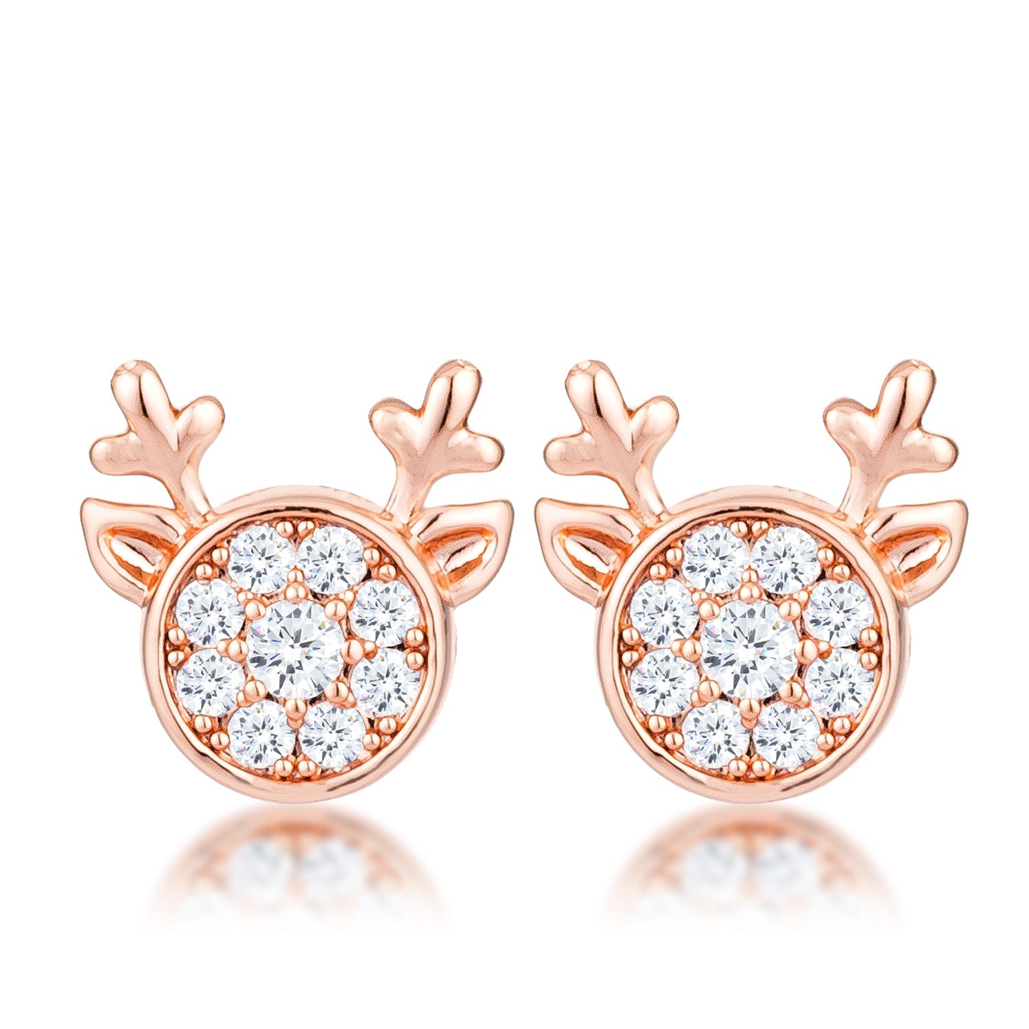 Envy Worthy Icon Heritage Line 18k Rose Gold Plated Clear CZ Reindeer Earrings - Friggin Jewelry Fashion Winter