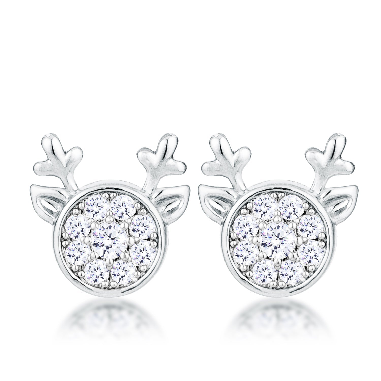 Desired Whisper Couture Line Rhodium Plated Clear CZ Reindeer Earrings - Friggin Jewelry Fashion Winter