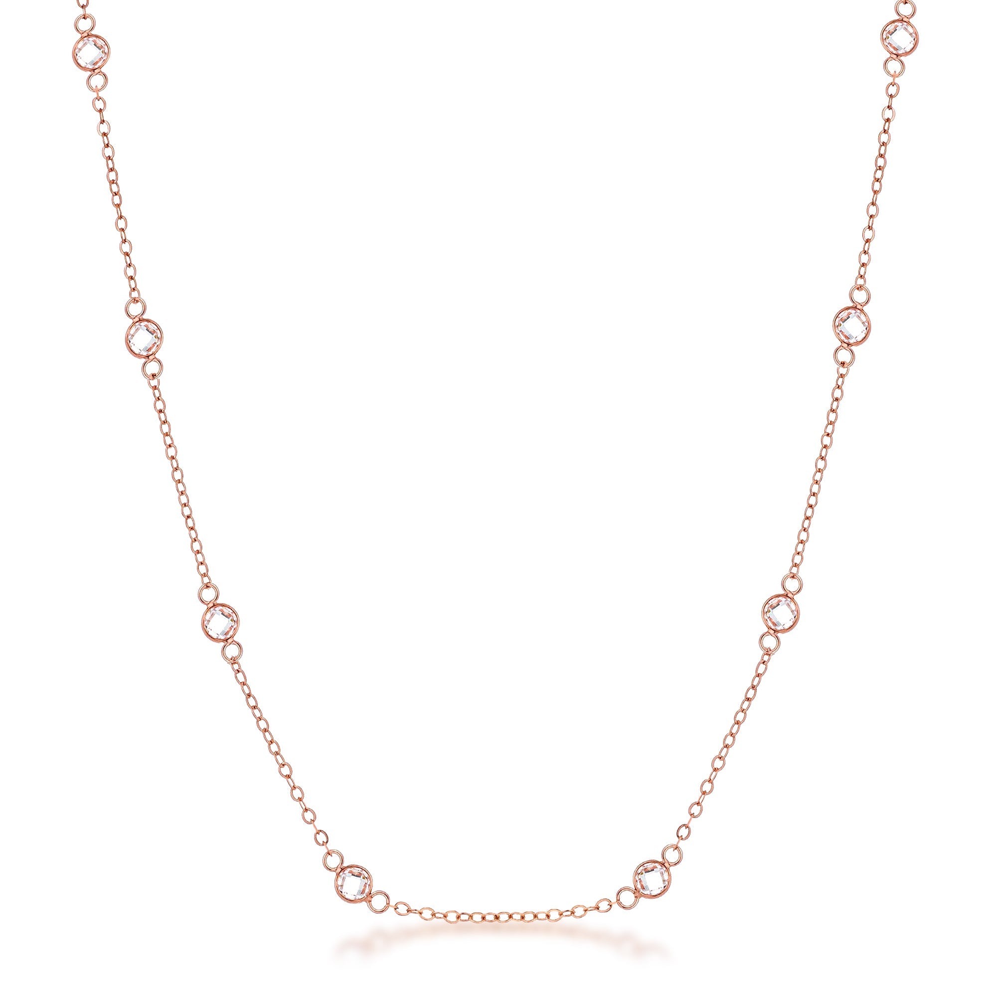 Sculpted Curve Modern Icon 16 18k Rose Gold Plated Clear CZ Round Bezel Saturn Necklace - Friggin Jewelry Fashion