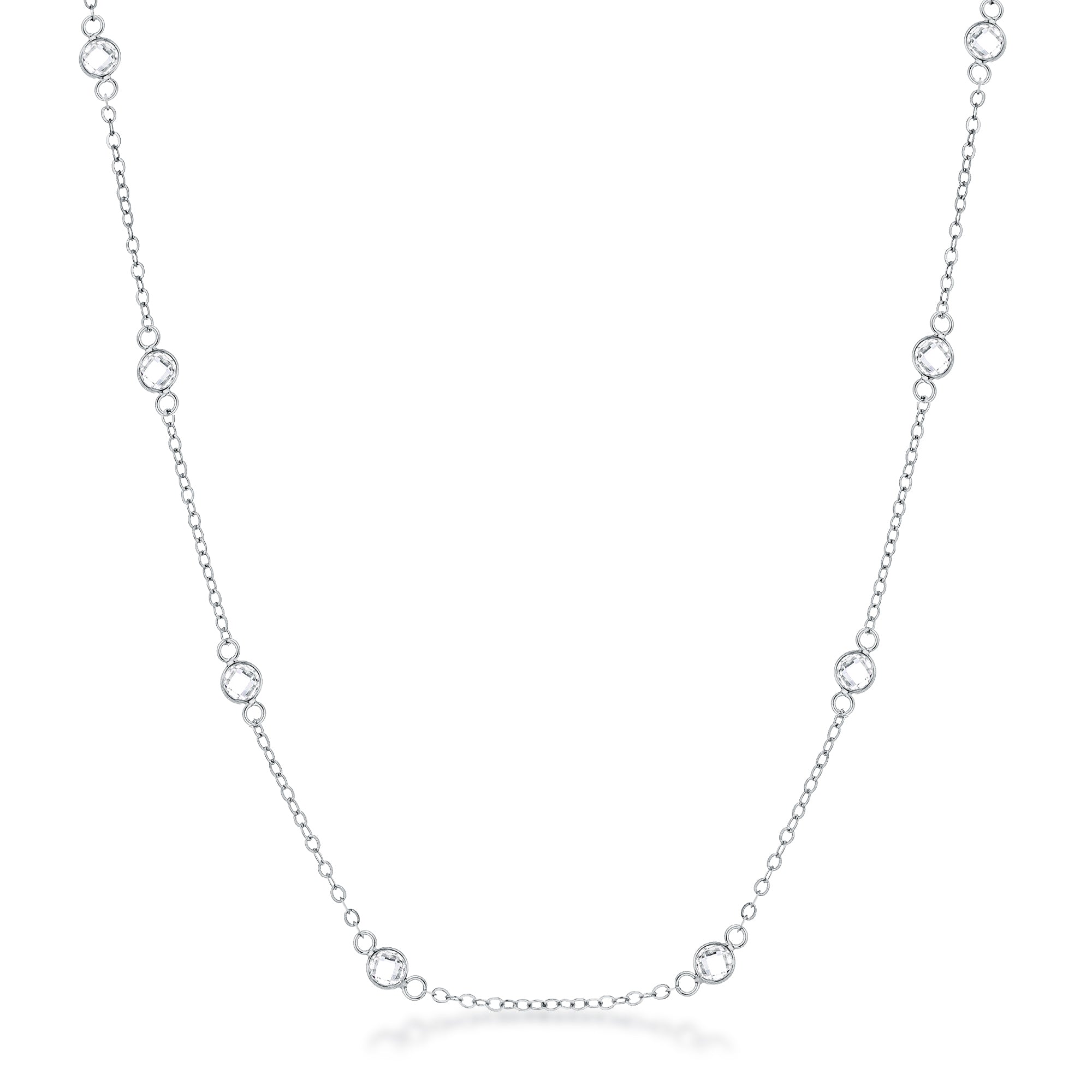 Radiant Edge Classic Series 16 Rhodium Plated Clear CZ Round Bezel Saturn Necklace - Friggin Jewelry Fashion