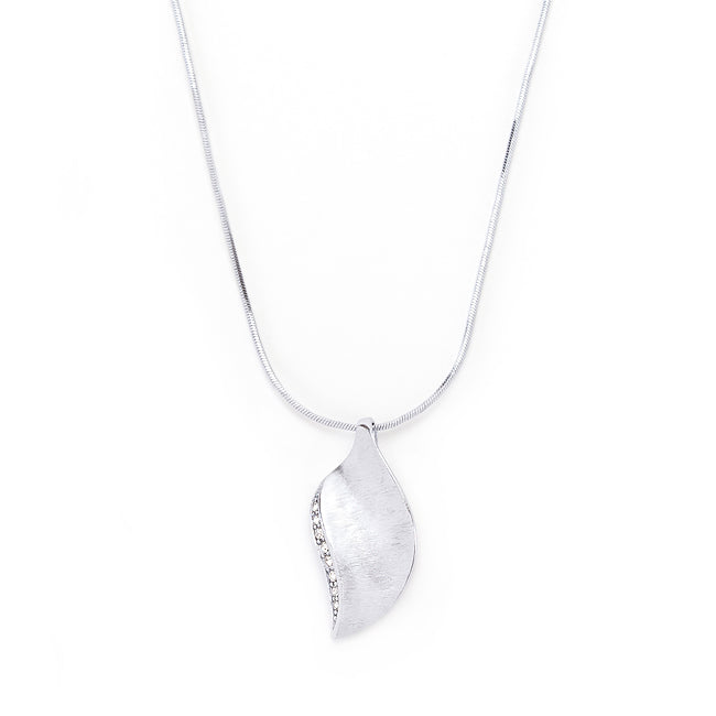 Starborn Icon Modern Line Rhodium Plated Crystal Leaf Necklace - Friggin Jewelry Fashion