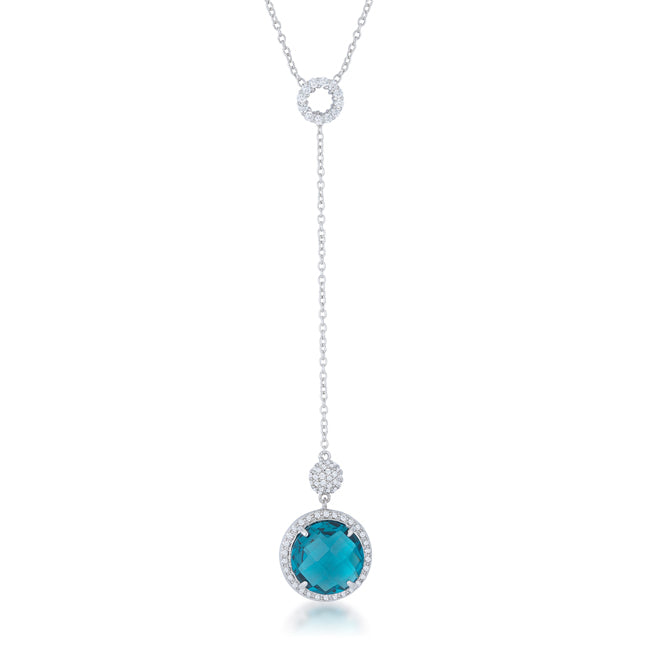 Everyday Bold Whisper Line Lori 10.9ct Aqua CZ Rhodium Classic Drop Lariat Necklace - Friggin Jewelry Fashion