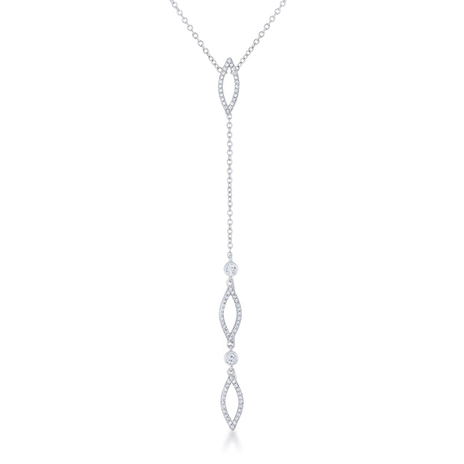 Clever Spark Modern Line Carmela 0.6ct CZ Rhodium Classic Drop Lariat Necklace - Friggin Jewelry Fashion