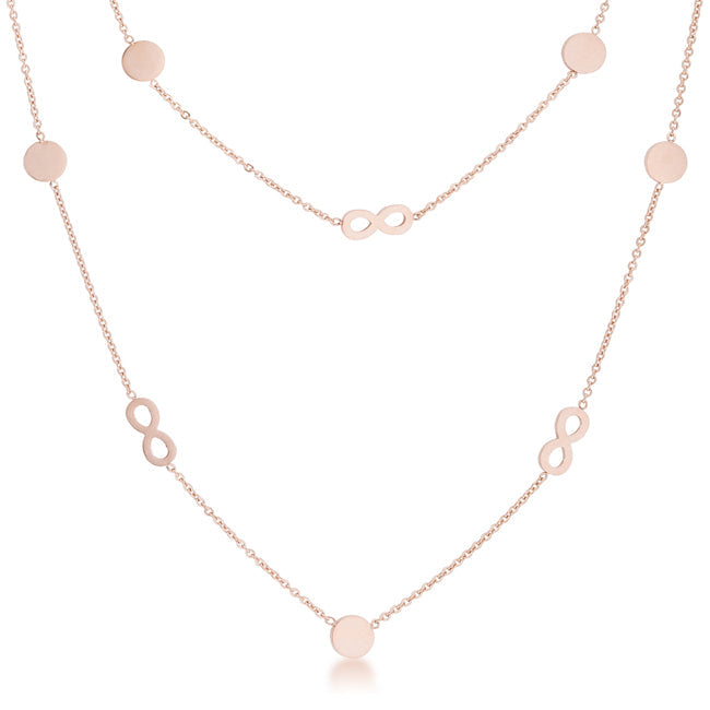 Effortless Charm Daily Icon Krystal Rose Gold Stainless Steel Infinity Station Layer Necklace - Friggin Jewelry Fashion