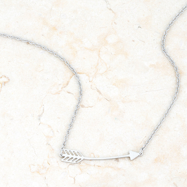 Proper Spark Everyday Icon Arianna Rhodium Stainless Steel Arrow Necklace - Friggin Jewelry Fashion