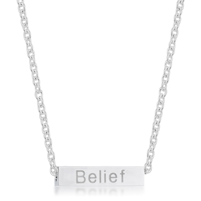 Timeless Edge Classic Series Luck Rhodium Stainless Steel Bar Script Necklace - Friggin Jewelry Fashion