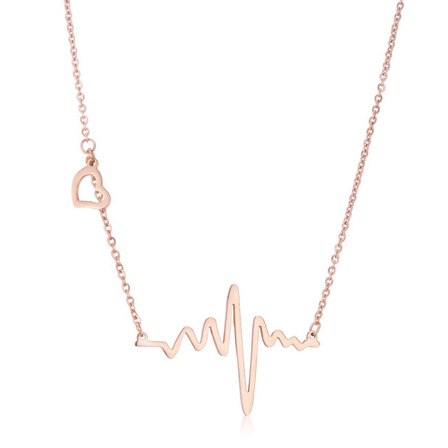 Couture Spark Refined Edit Hana Rose Gold Stainless Steel Delicate Heartbeat Necklace - Friggin Jewelry Fashion